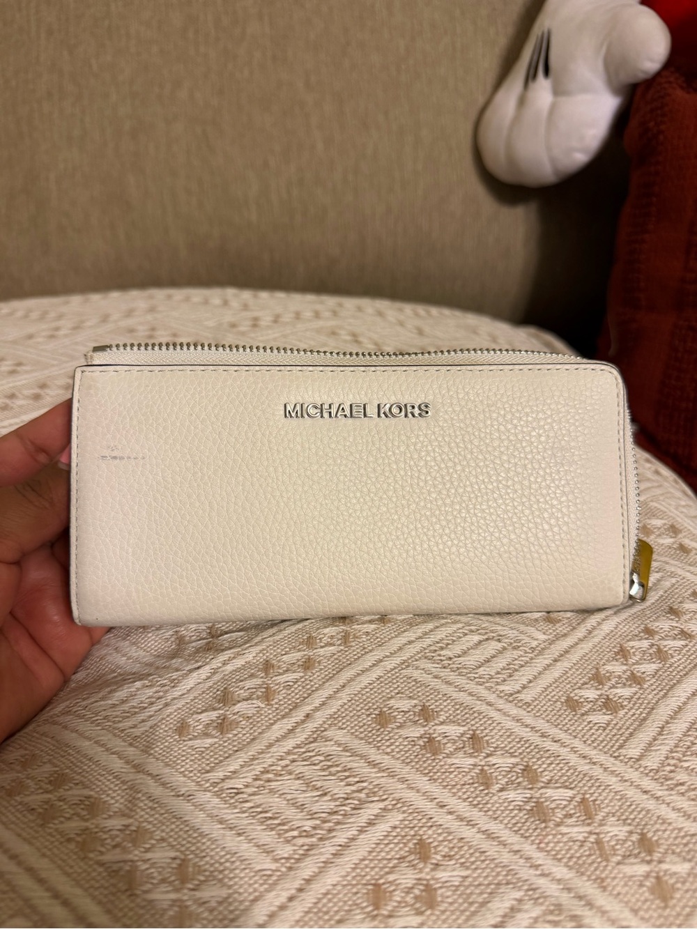 Michael Kors Cream Pebbled Leather Zip-Around Wallet